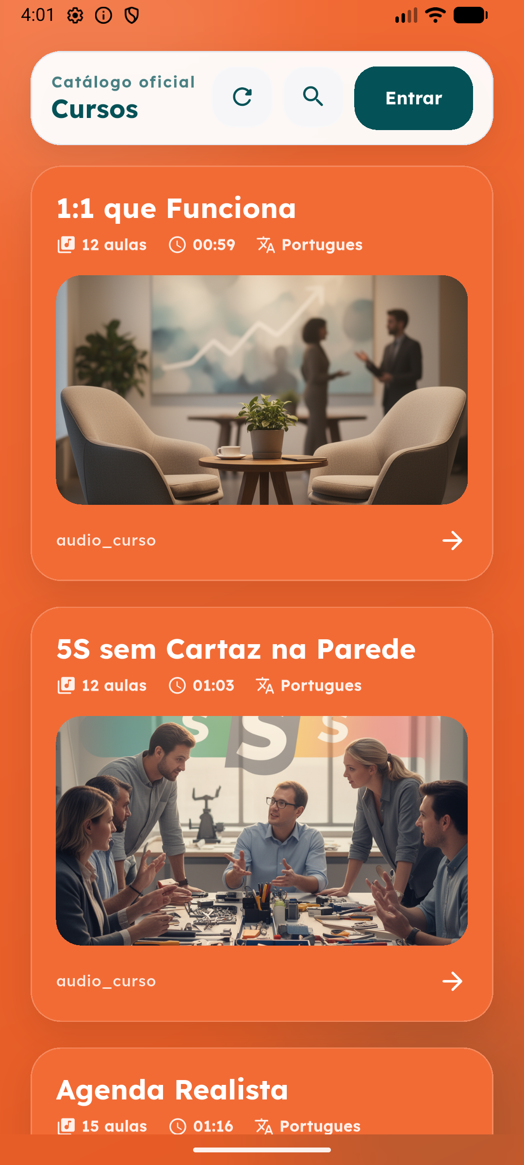 Tela do app Render Áudio Cursos: catálogo