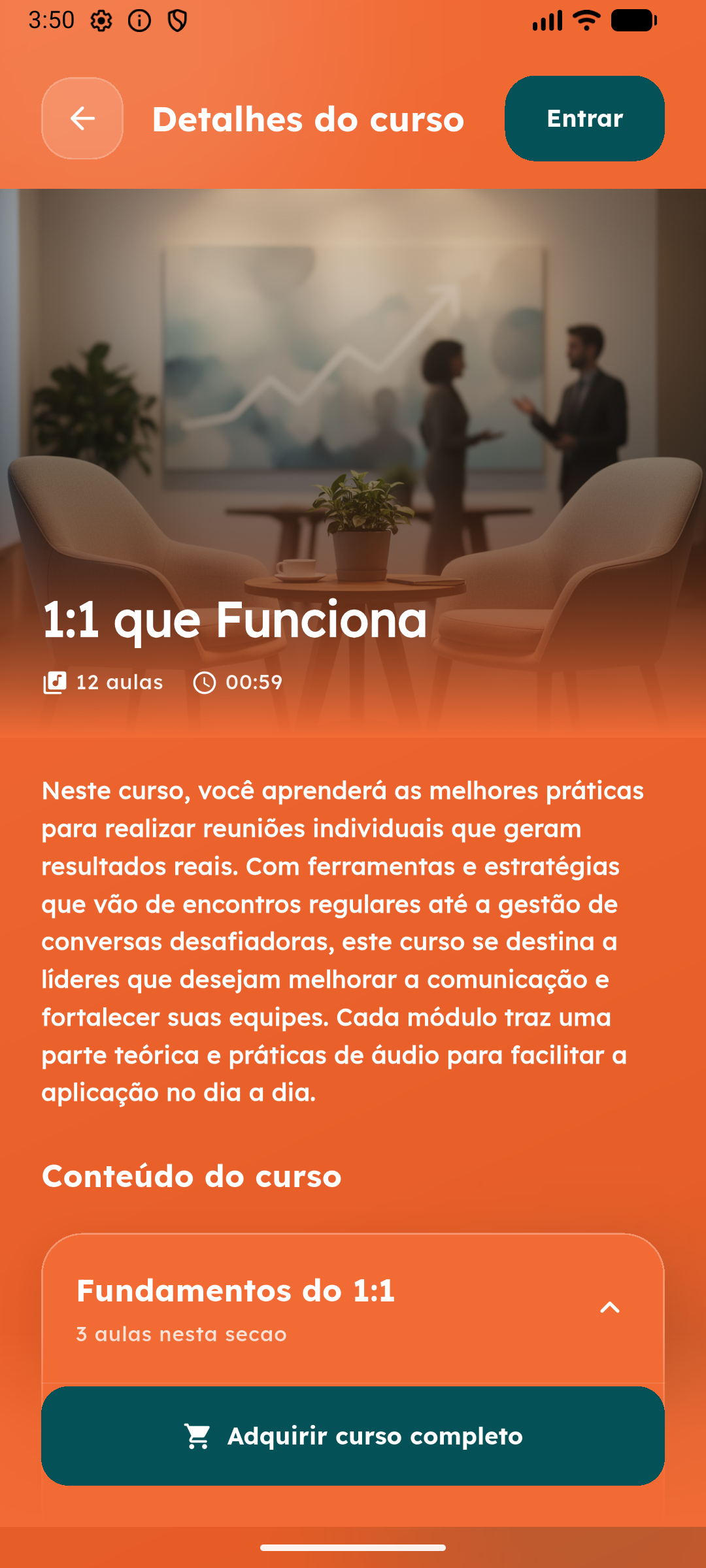 Tela do app Render Áudio Cursos: curso